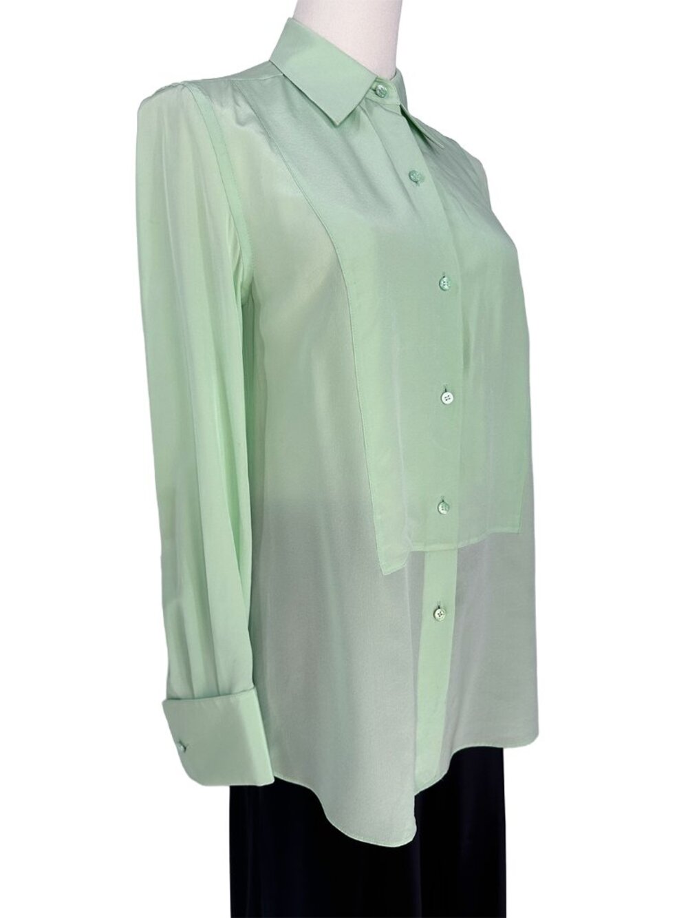 NWT Tory Burch Janet Top Crushed Mint Green 100% Silk Button Up Blouse 00 - Picture 3 of 12